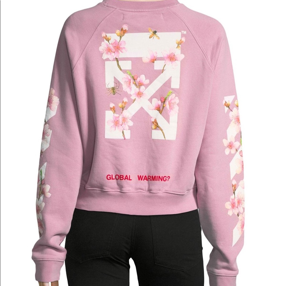 Off-white pink cherry blossom cropped sweatshirt
